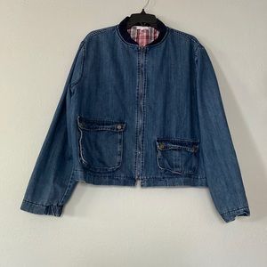 Abound denim bomber style jacket zip front jean jacket vintage inspired